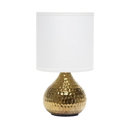 SIMPLE DESIGNS Hammered Gold Drip Mini Table Lamp, White LT2073-GDW